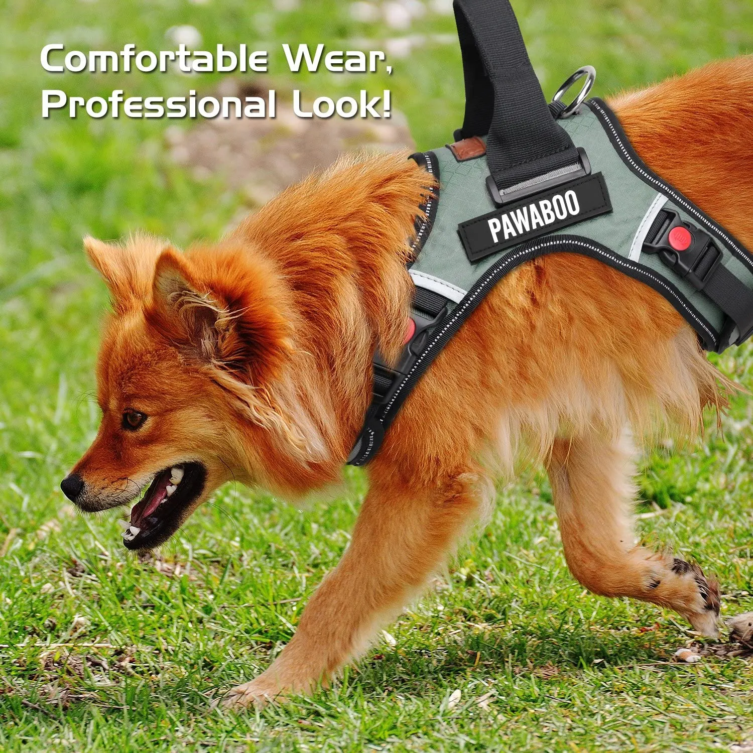 Pawaboo Dog Vest Pet Harness, Adjustable Durable Heavy Duty Soft Padded Reflective Dog Vest Harness with Handle on Top for Pet Dog Training Walking, Hook and Loop Closure, Medium Size