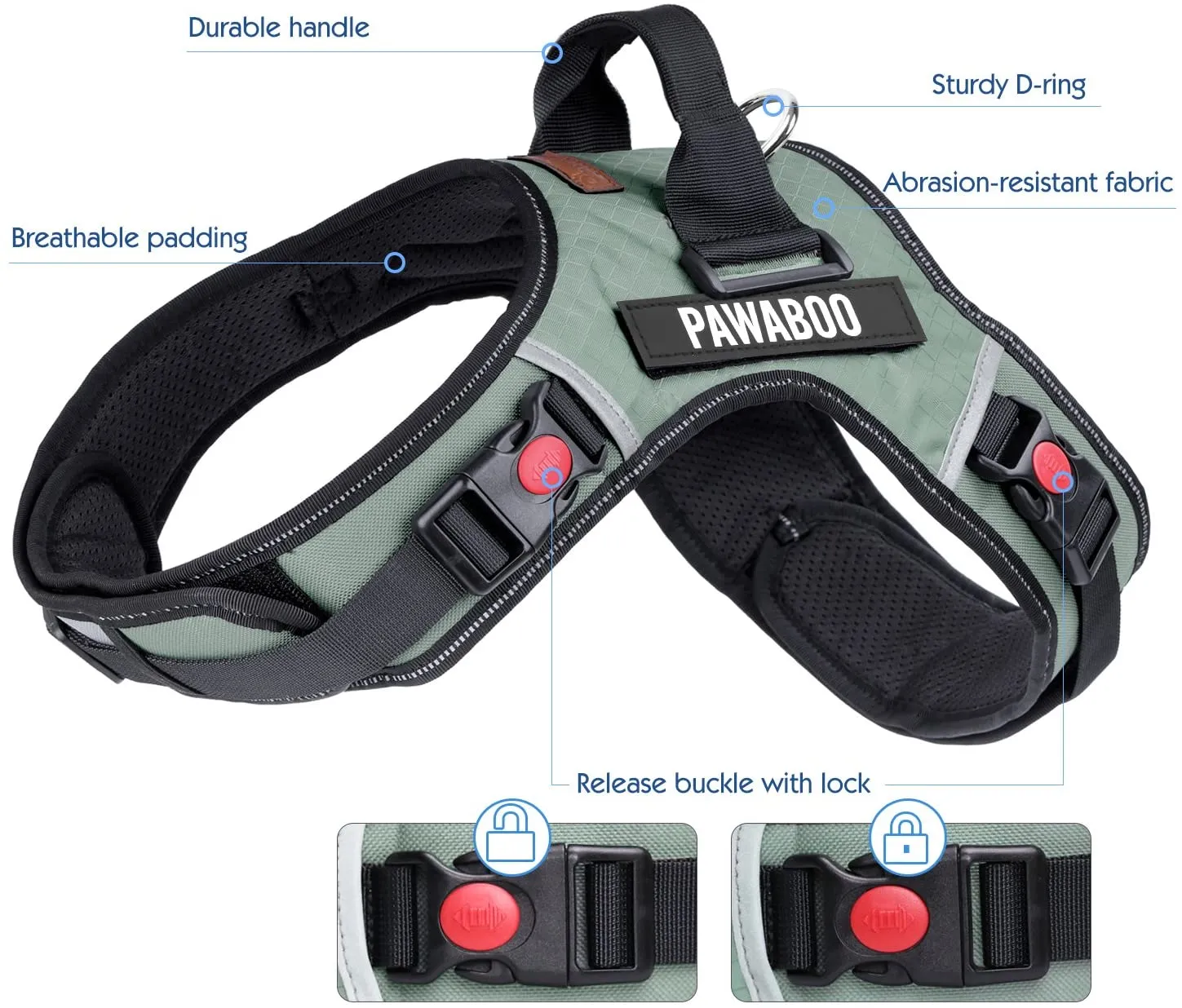 Pawaboo Dog Vest Pet Harness, Adjustable Durable Heavy Duty Soft Padded Reflective Dog Vest Harness with Handle on Top for Pet Dog Training Walking, Hook and Loop Closure, Medium Size