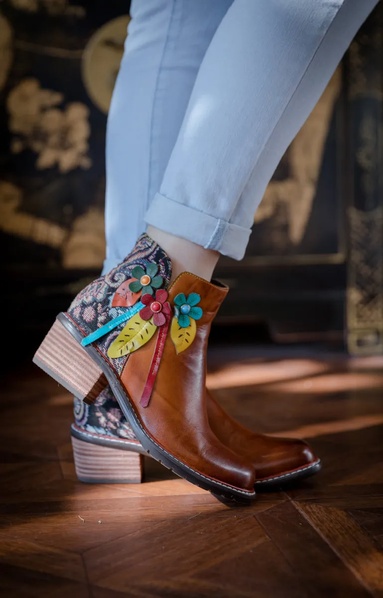 Petal Applique Leather Ankle Boot