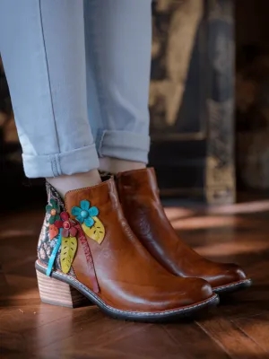 Petal Applique Leather Ankle Boot