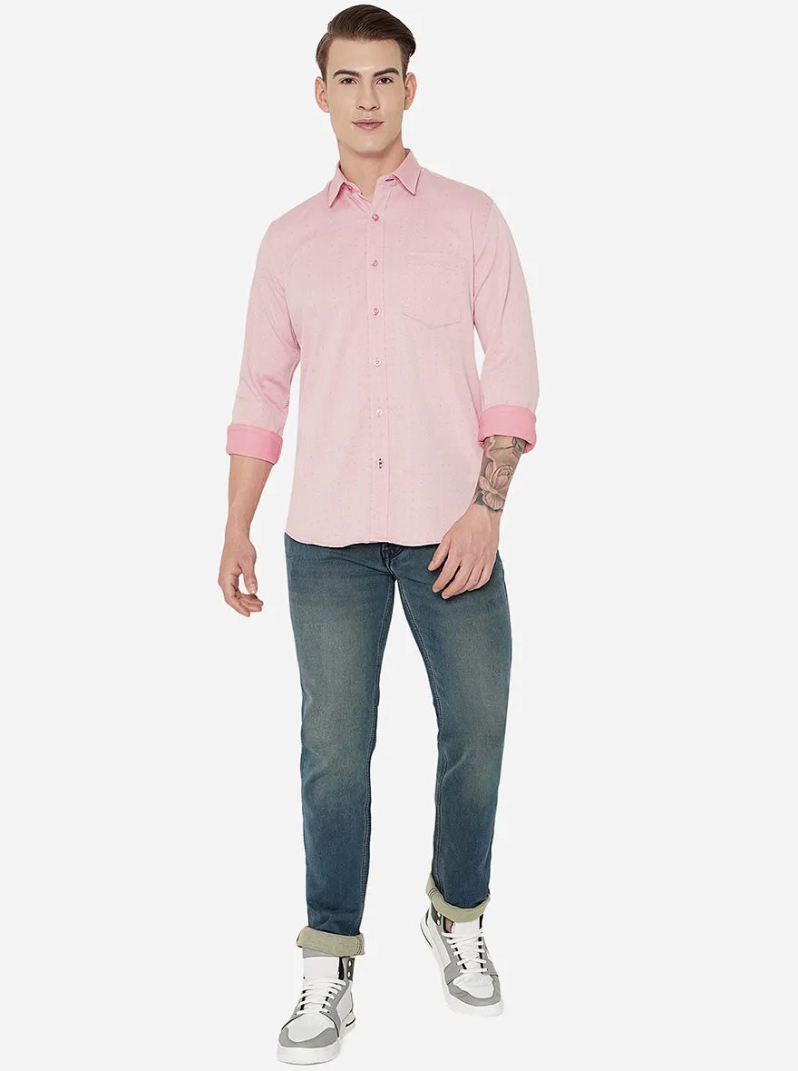Pink Printed Slim Fit Casual Shirt | JadeBlue