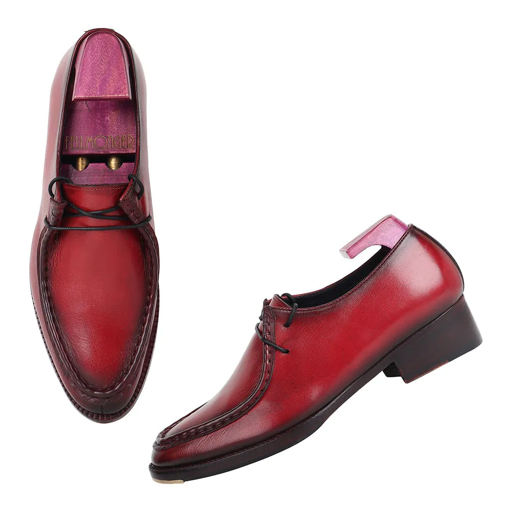Red Mirror Glossed Patina 2 Eyelet Wallabee Derby With Metal Toe