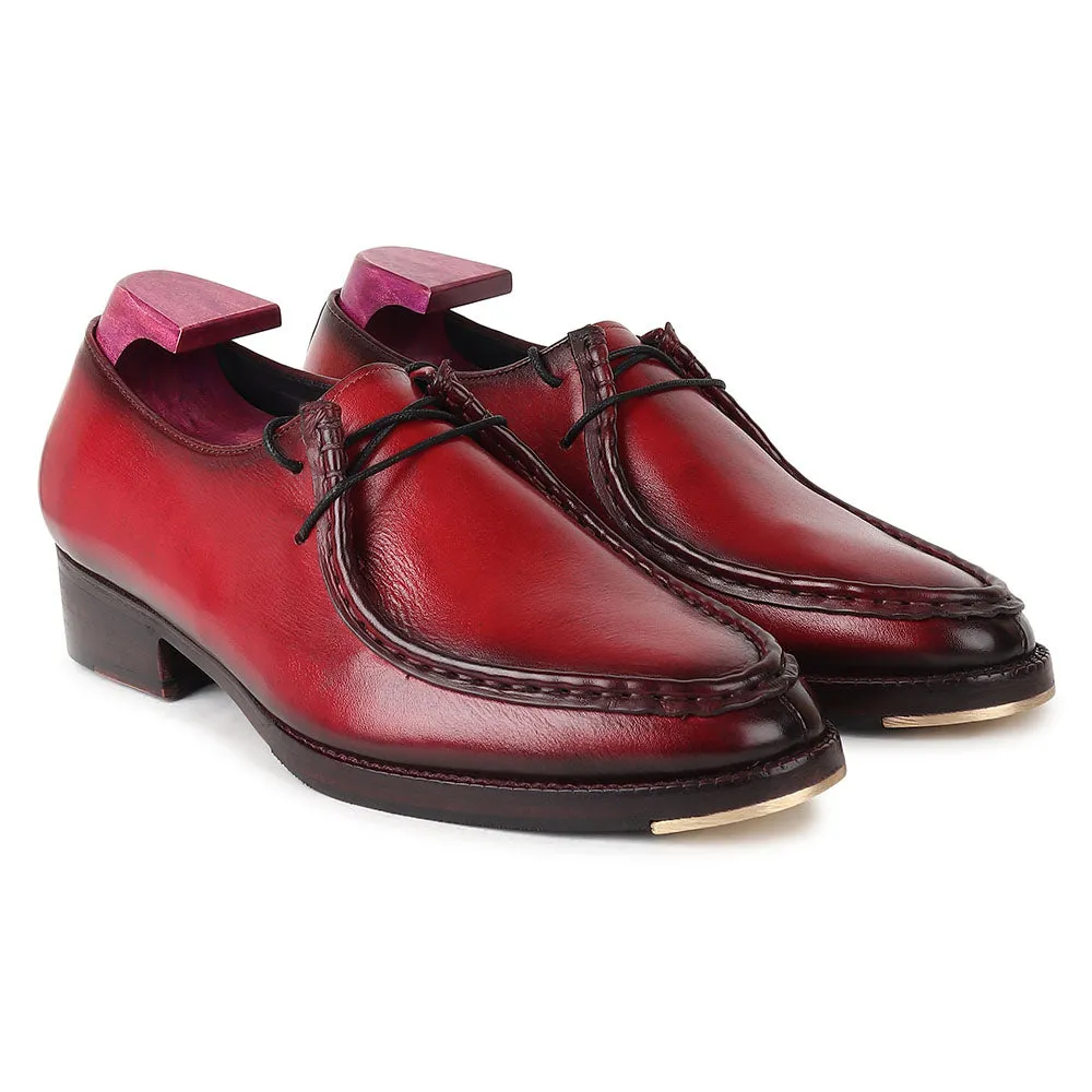 Red Mirror Glossed Patina 2 Eyelet Wallabee Derby With Metal Toe