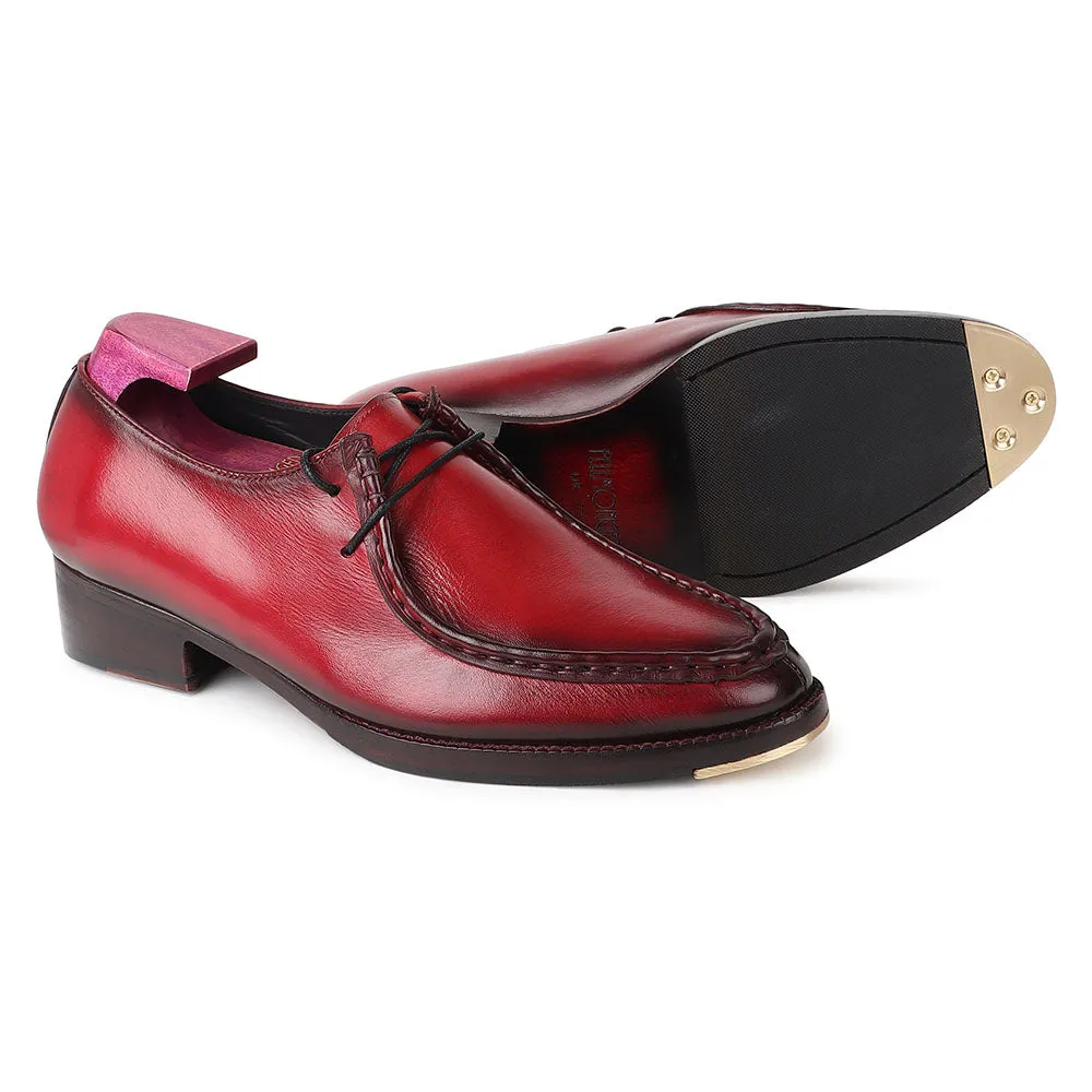 Red Mirror Glossed Patina 2 Eyelet Wallabee Derby With Metal Toe