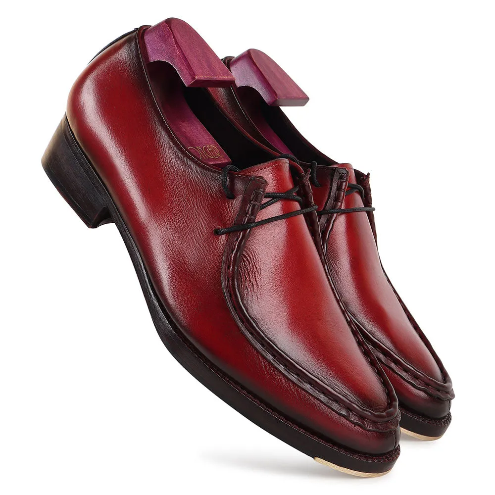 Red Mirror Glossed Patina 2 Eyelet Wallabee Derby With Metal Toe