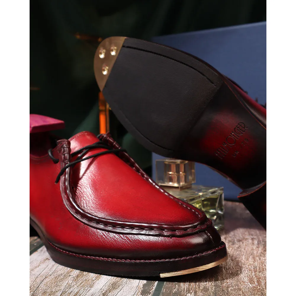 Red Mirror Glossed Patina 2 Eyelet Wallabee Derby With Metal Toe