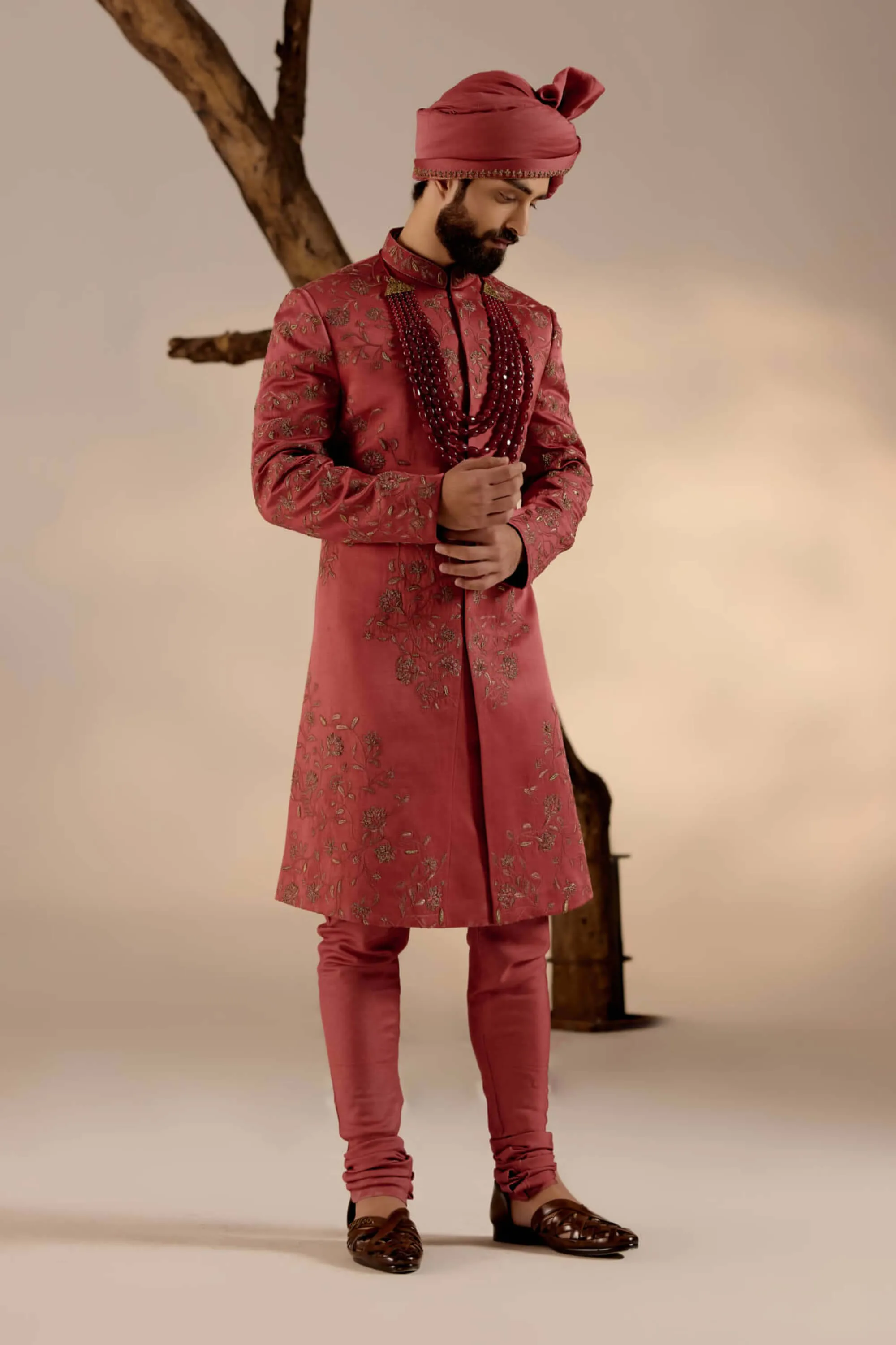 Red ochre sherwani set