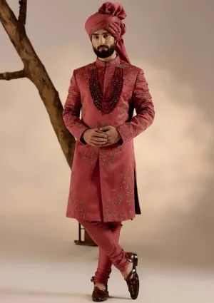 Red ochre sherwani set