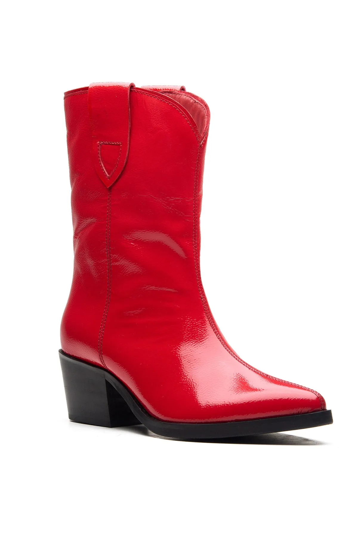 Red Patent Leather Ankle Boots