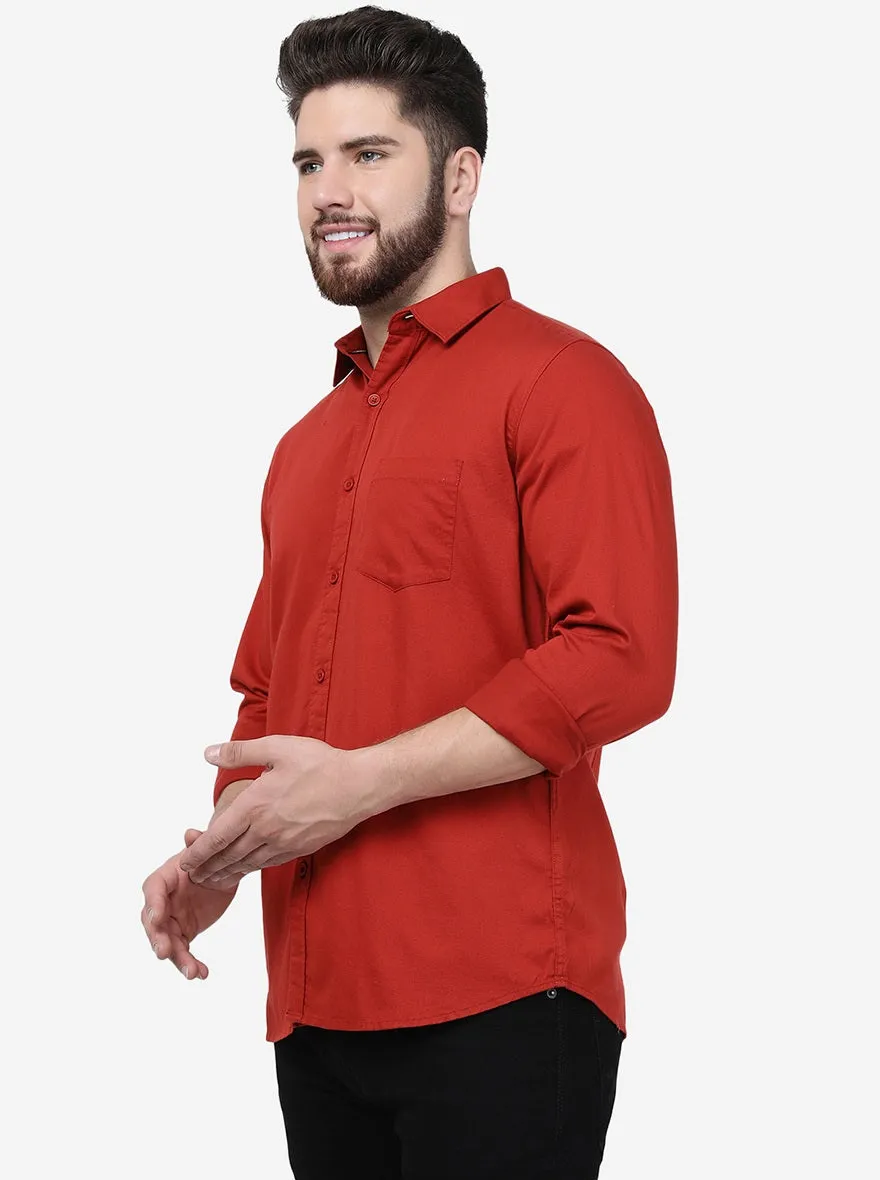 Red Solid Slim Fit Casual Shirt | JadeBlue