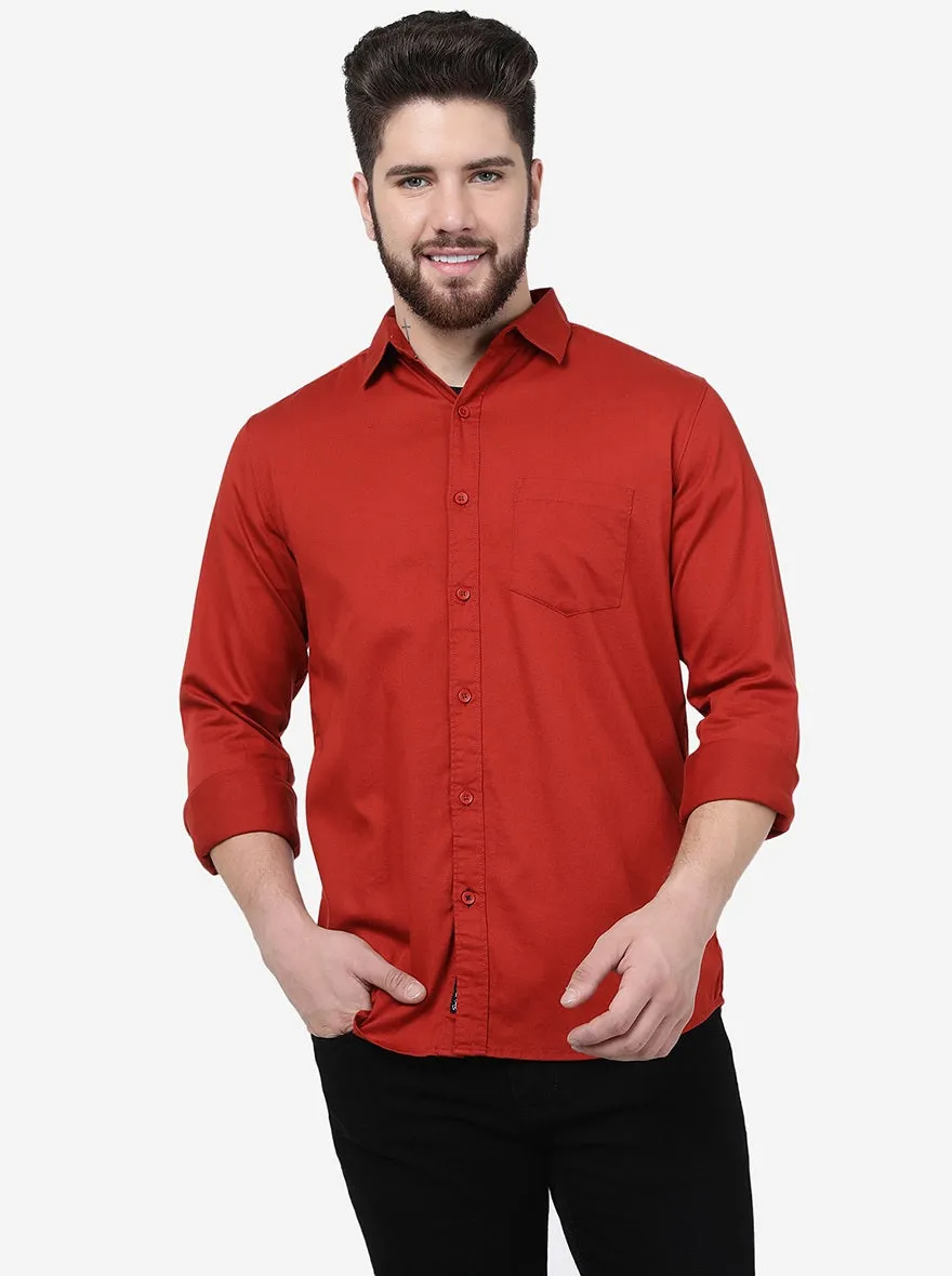 Red Solid Slim Fit Casual Shirt | JadeBlue