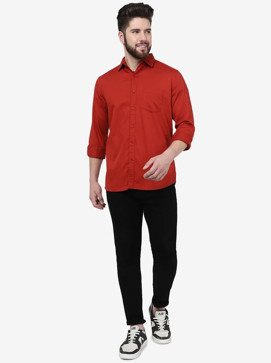 Red Solid Slim Fit Casual Shirt | JadeBlue