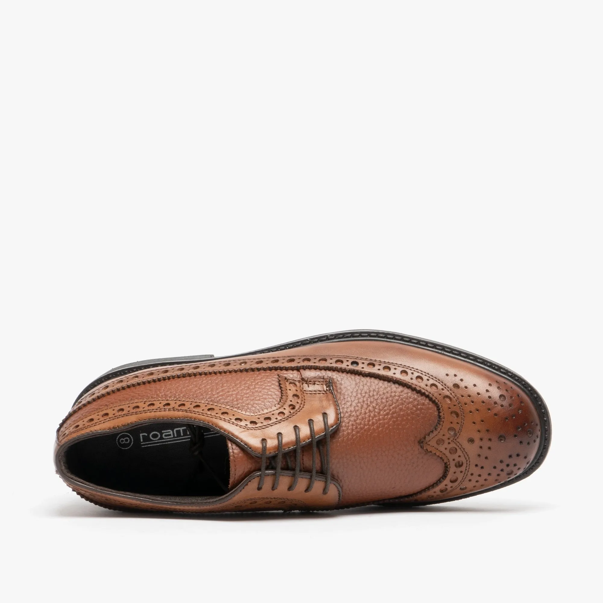 Roamers JAMES Mens Leather Lace Up Brogue Gibson Shoes Brown