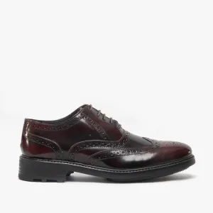 Roamers SILAS Mens Leather Brogue Lace Up Oxford Shoes Oxblood Hi-Shine