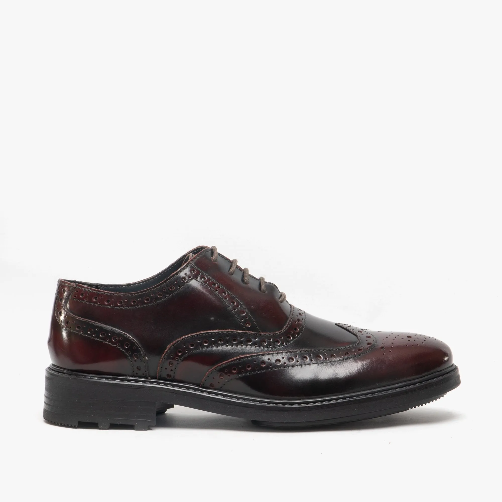 Roamers SILAS Mens Leather Brogue Lace Up Oxford Shoes Oxblood Hi-Shine
