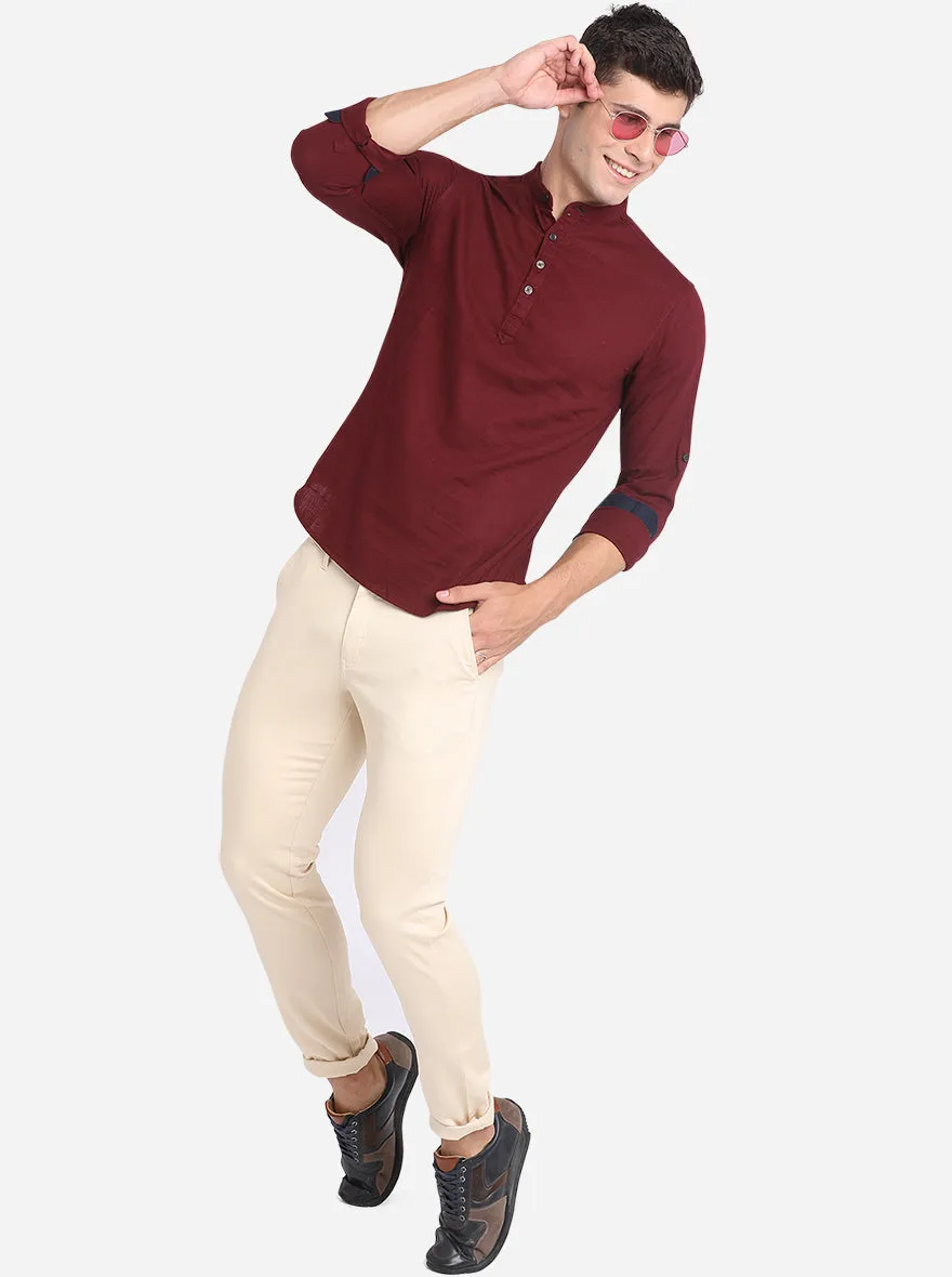 Ruby Wine Solid Slim Fit Short Kurta | Greenfibre