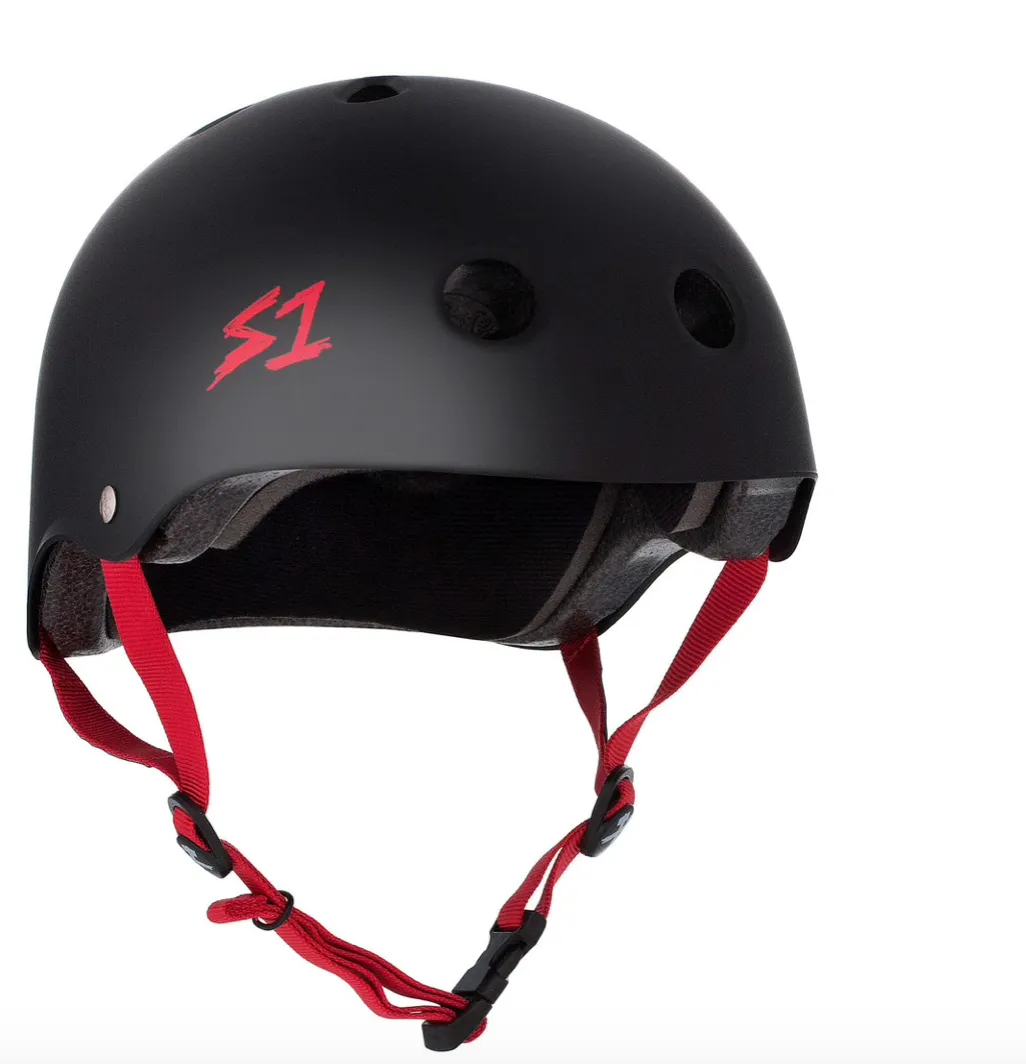 S1 LIFER HELMET - BLACK MATTE WITH RED STRAPS