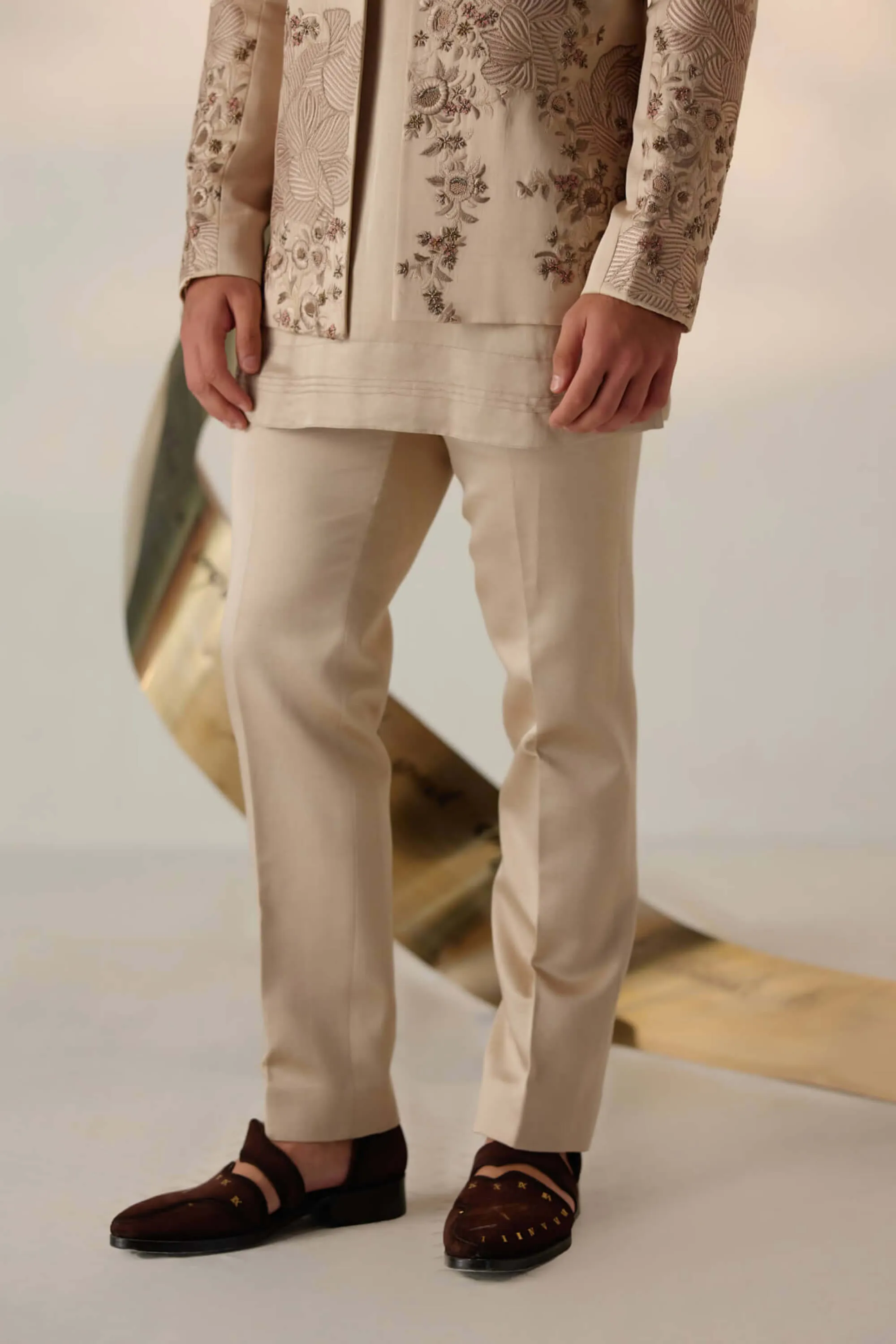 Sand grey short jacket kurta set