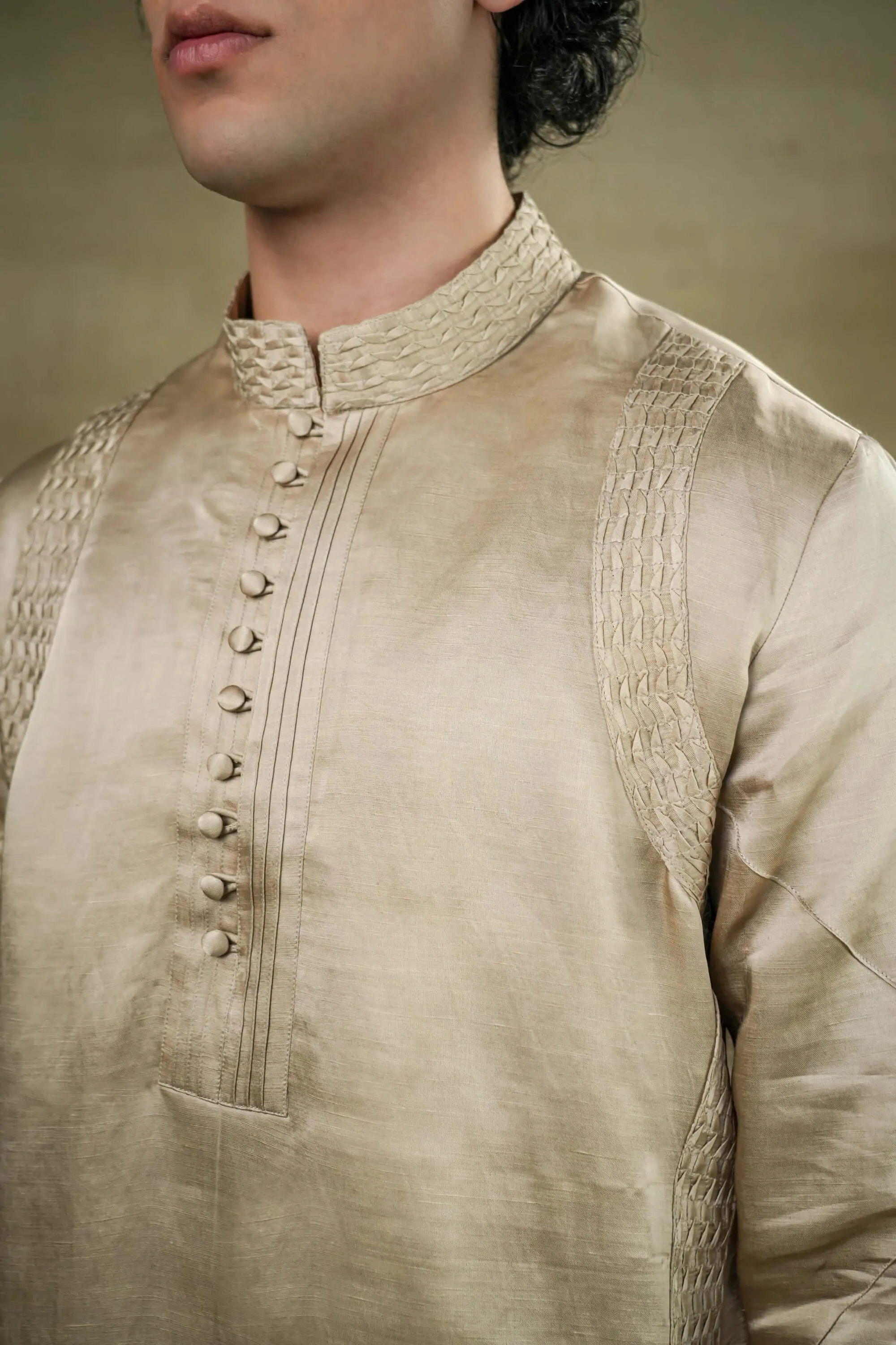 Sand grey short kurta and trousers
