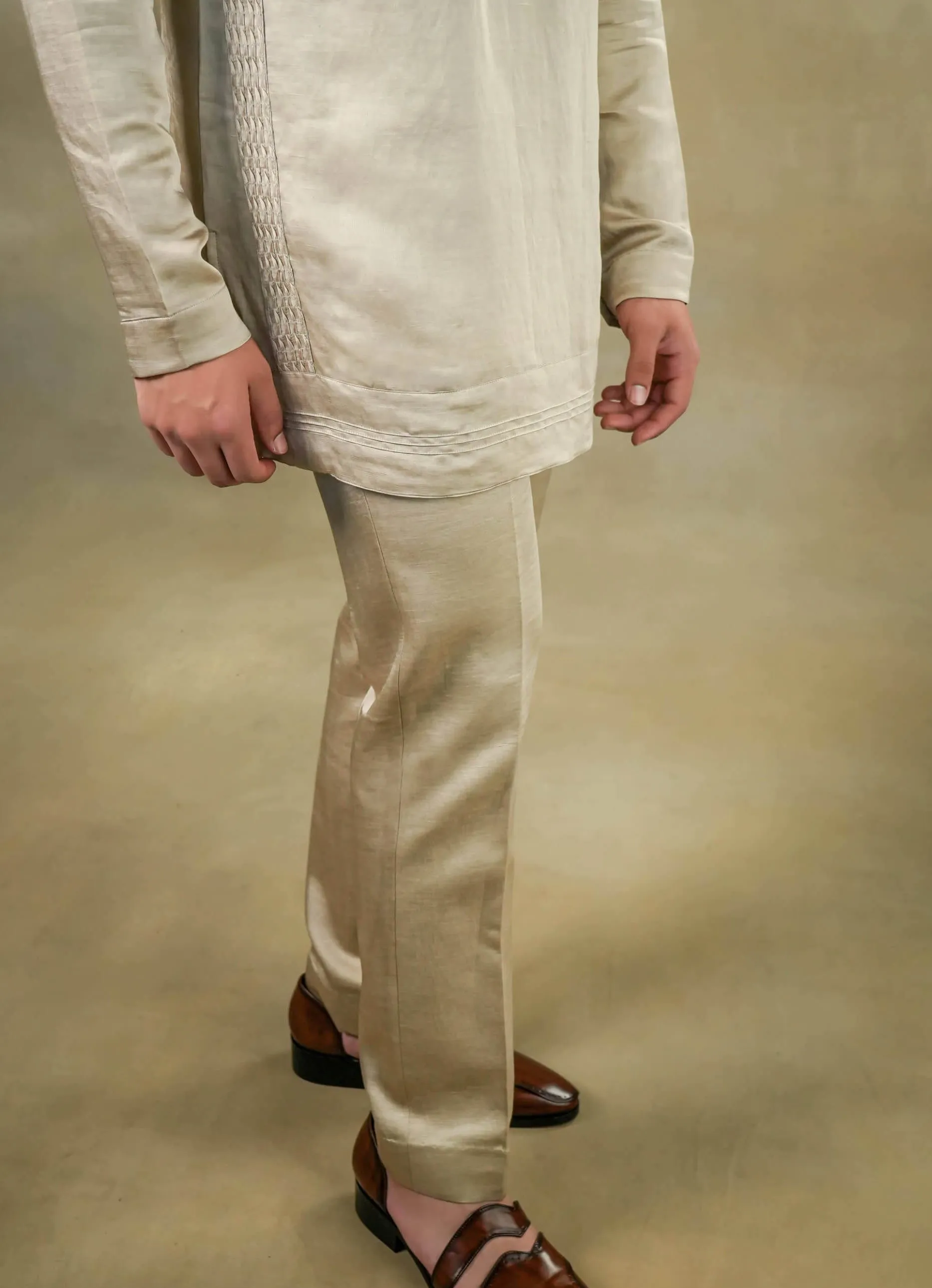 Sand grey short kurta and trousers