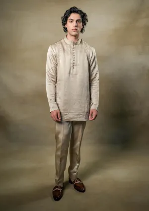 Sand grey short kurta and trousers
