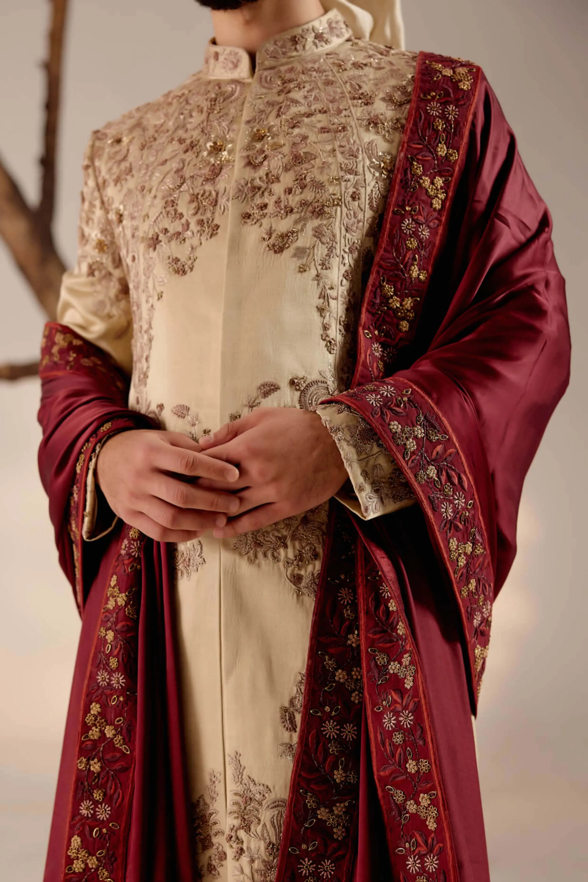 Sand ridge linen silk sherwani set