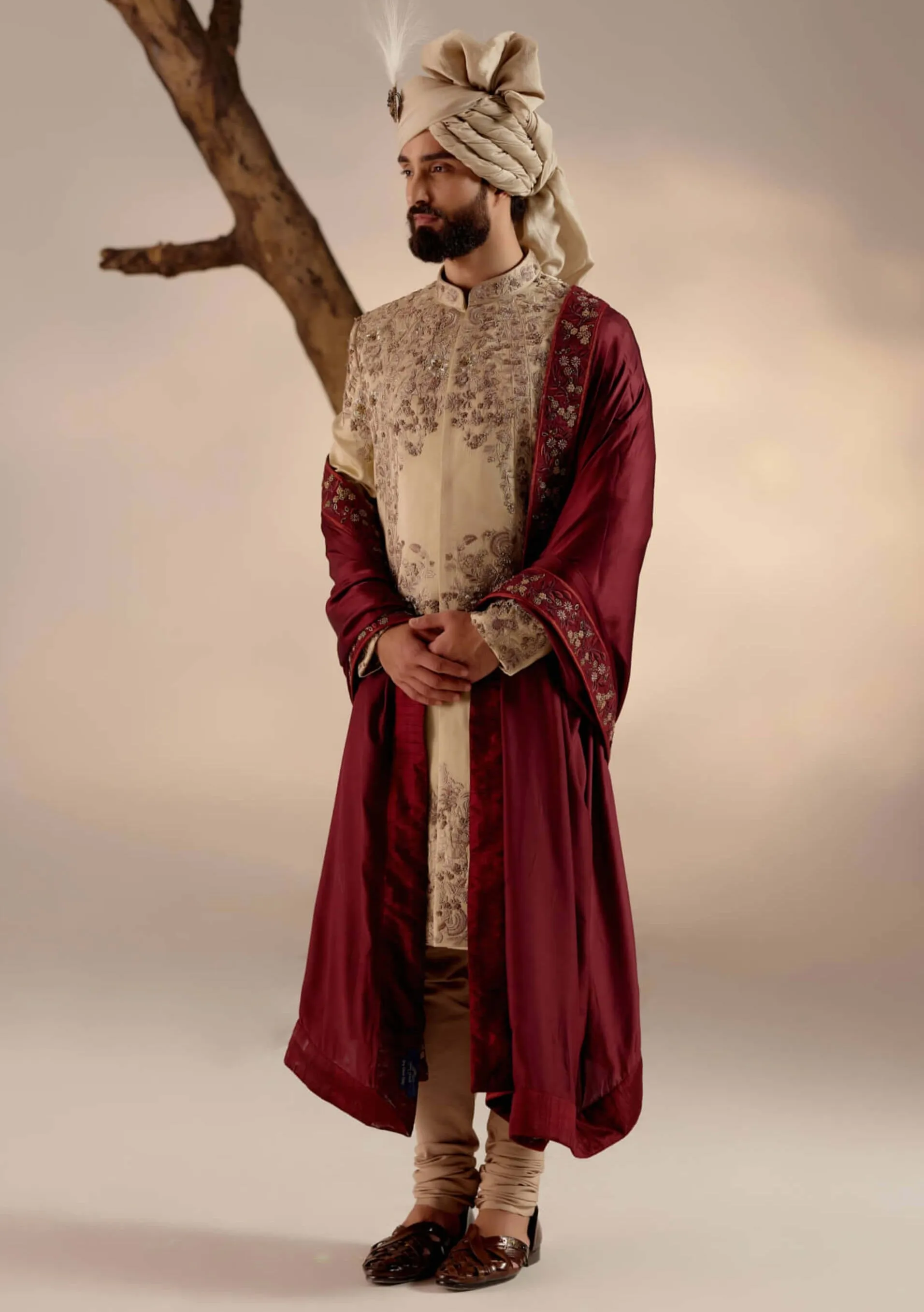 Sand ridge linen silk sherwani set