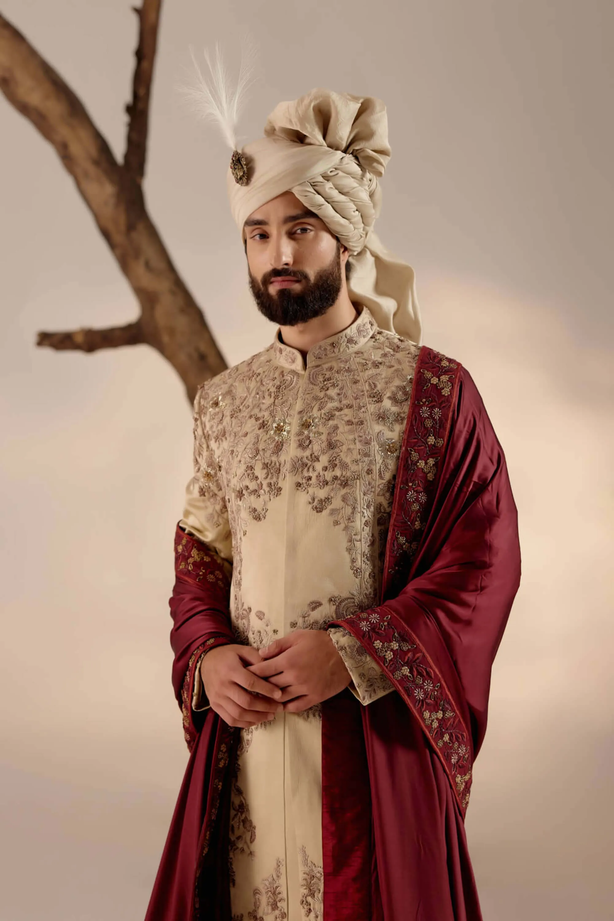 Sand ridge linen silk sherwani set