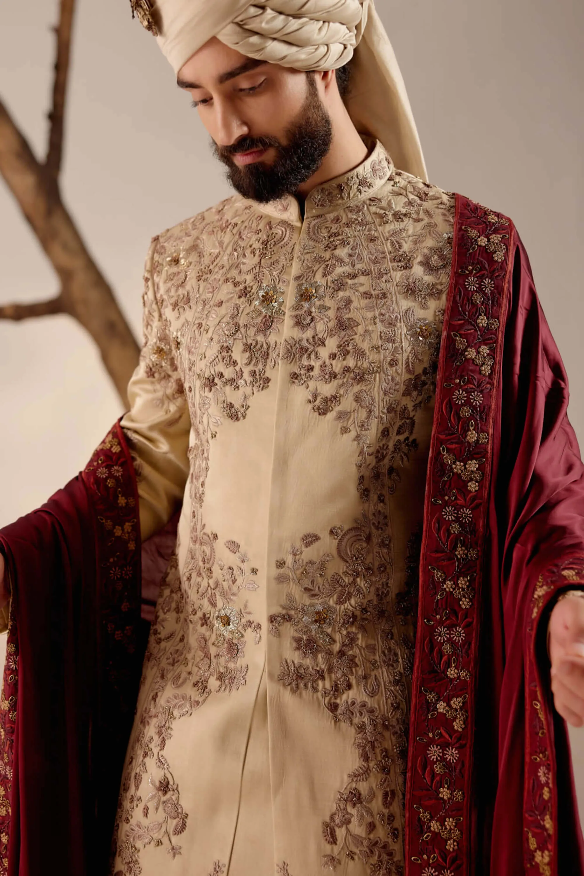Sand ridge linen silk sherwani set