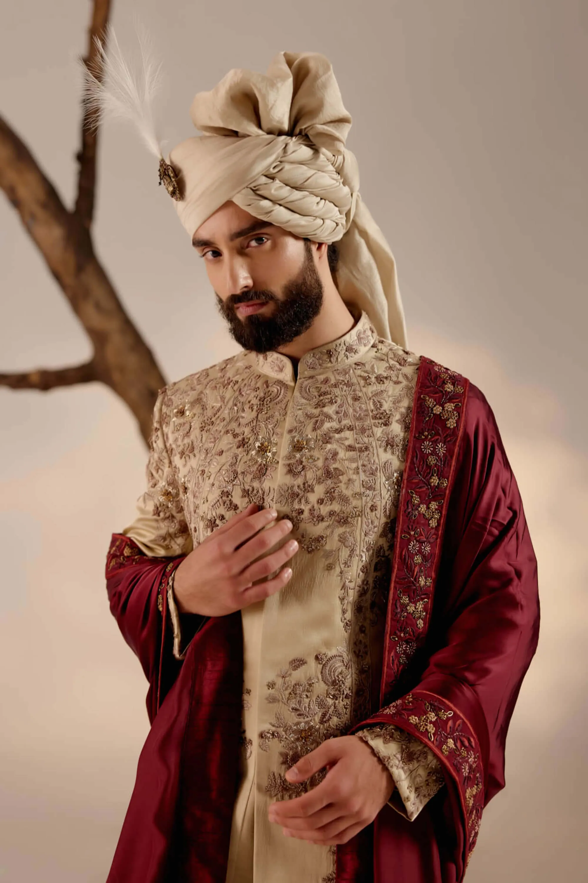Sand ridge linen silk sherwani set