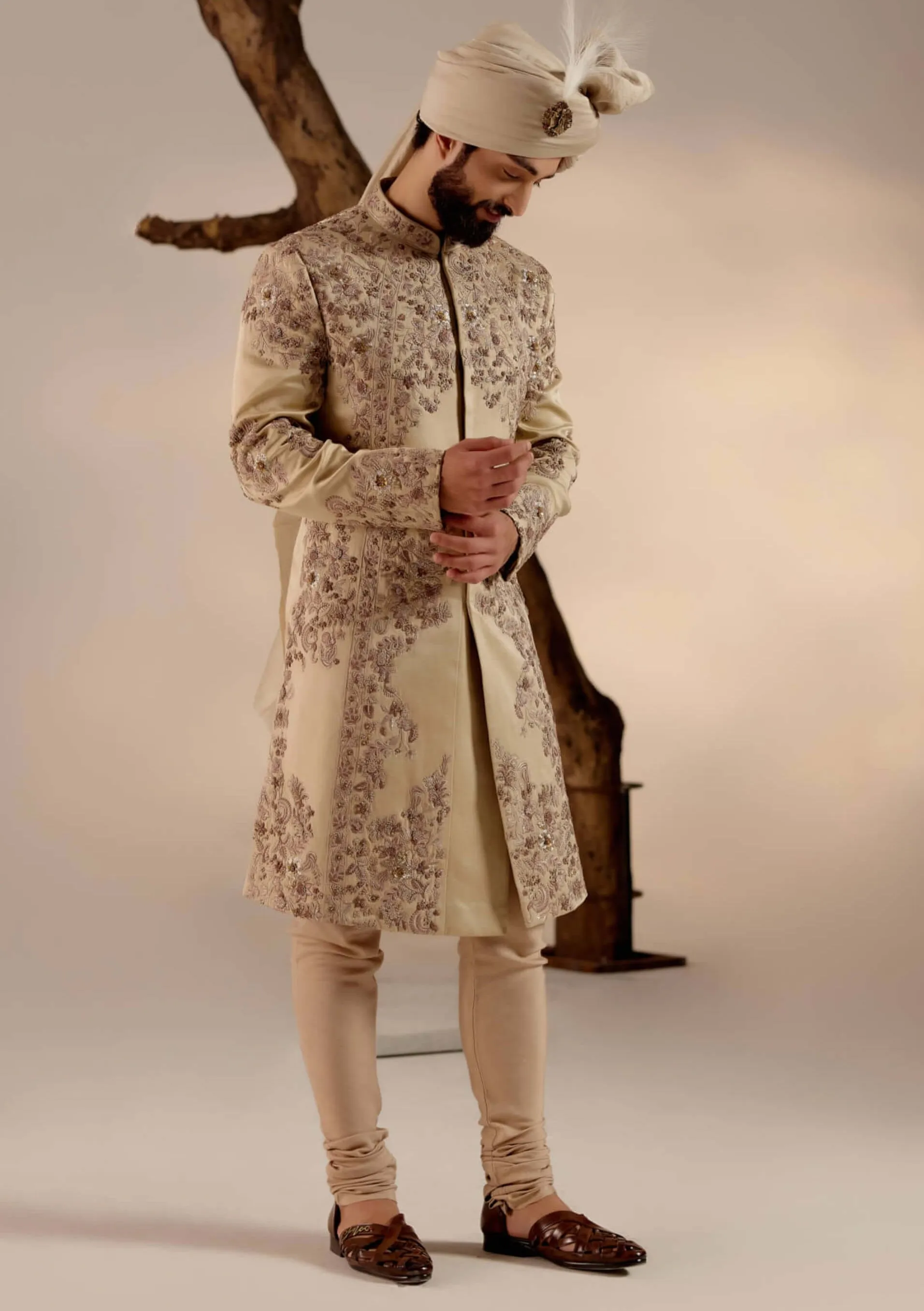Sand ridge sherwani set