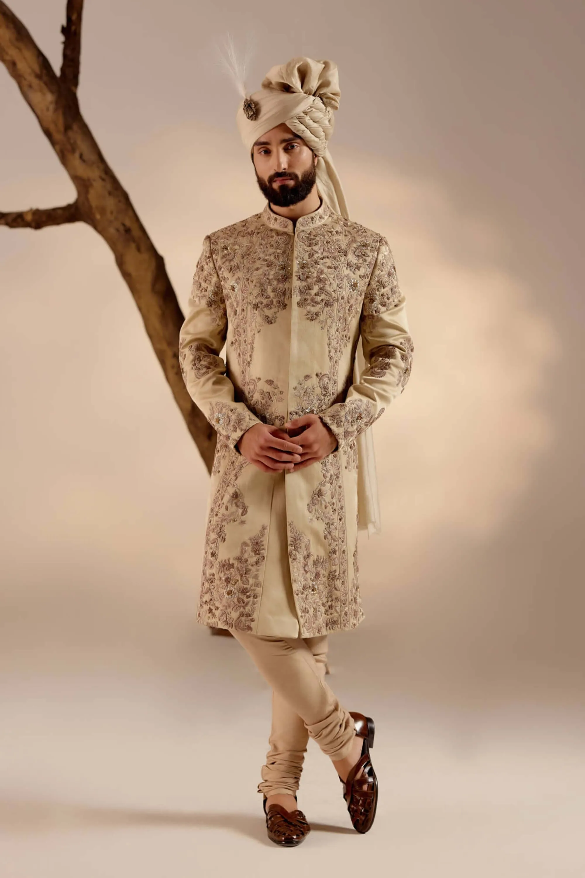 Sand ridge sherwani set