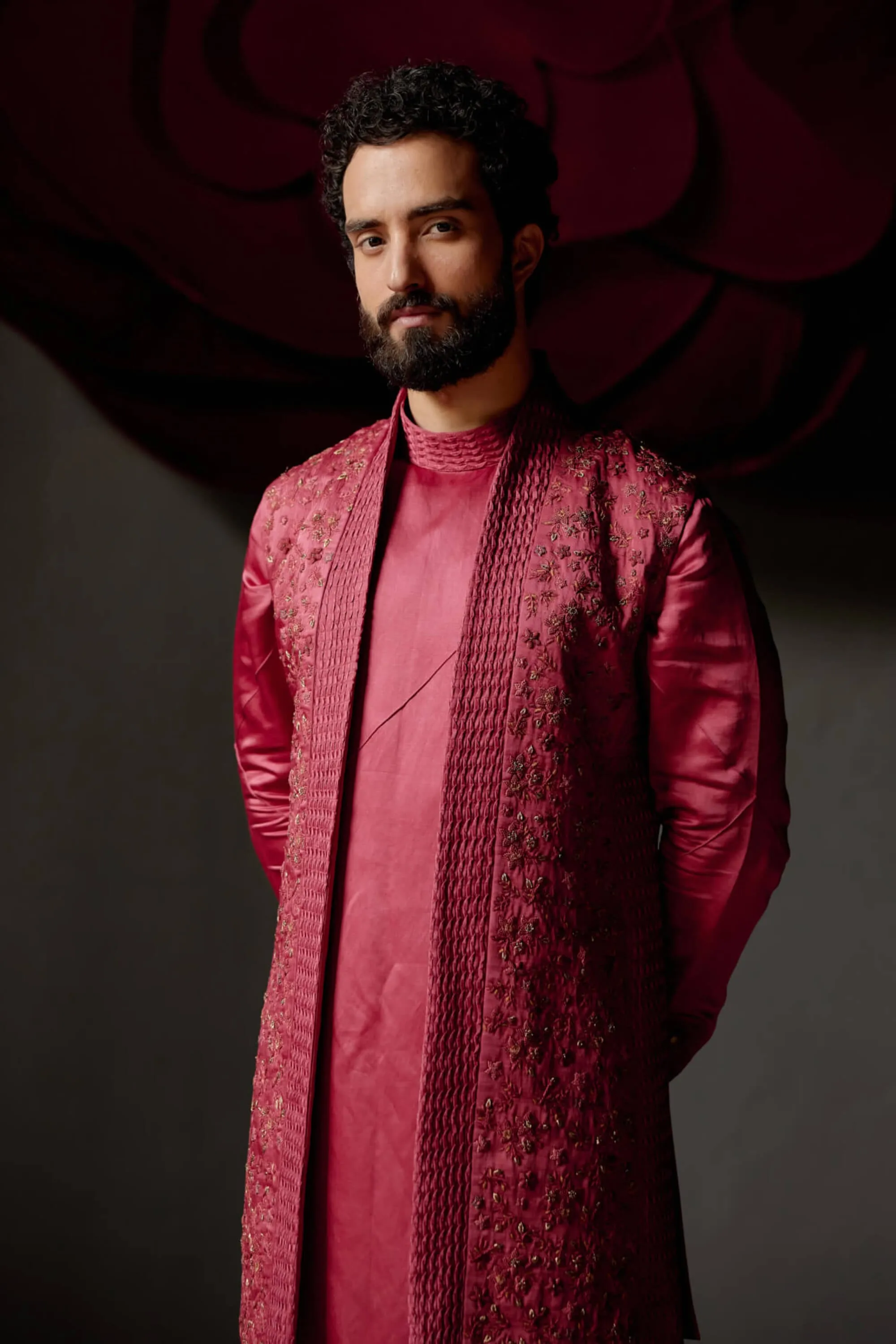 Scarlet red shrug and kurta set