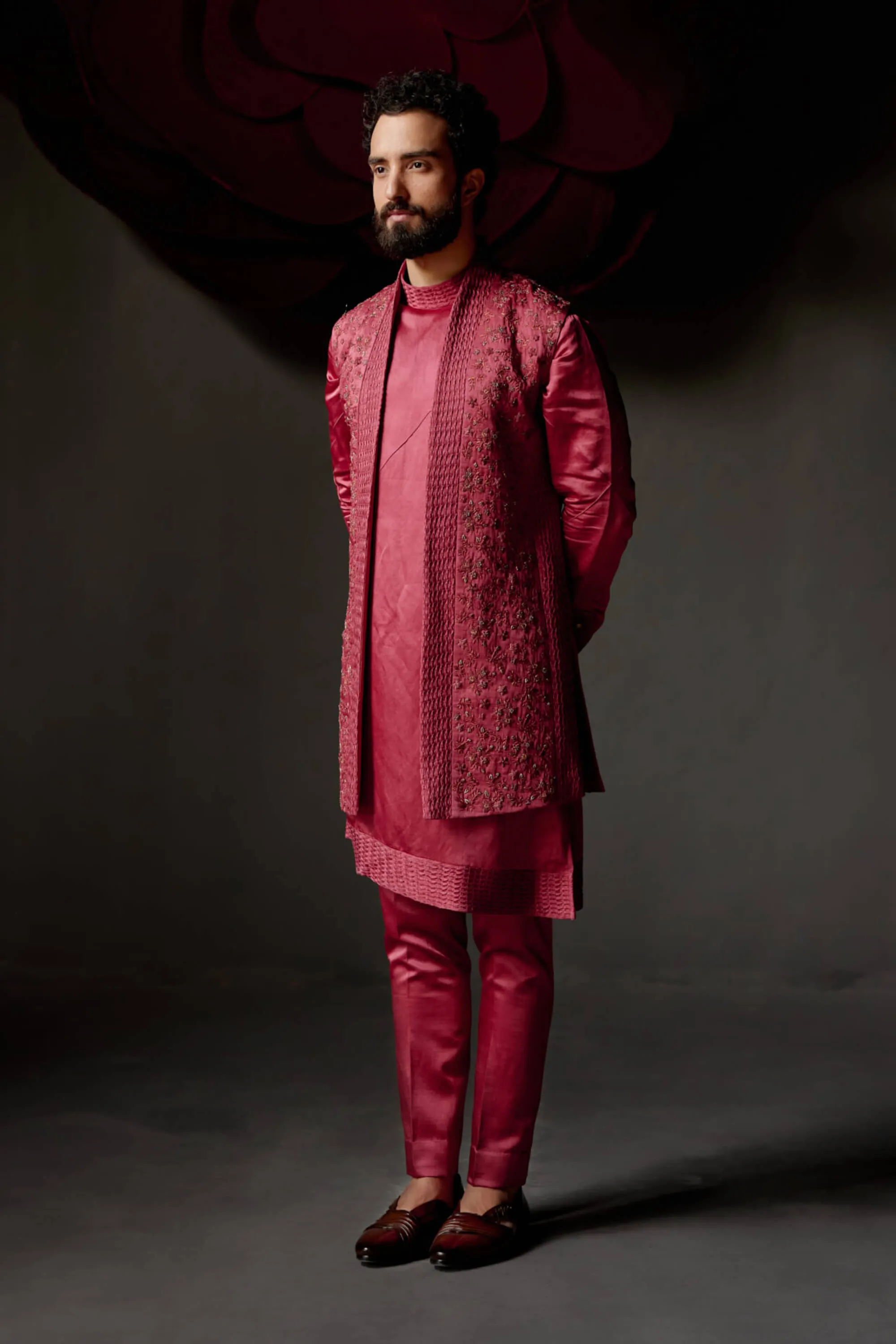 Scarlet red shrug and kurta set
