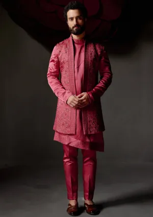 Scarlet red shrug and kurta set