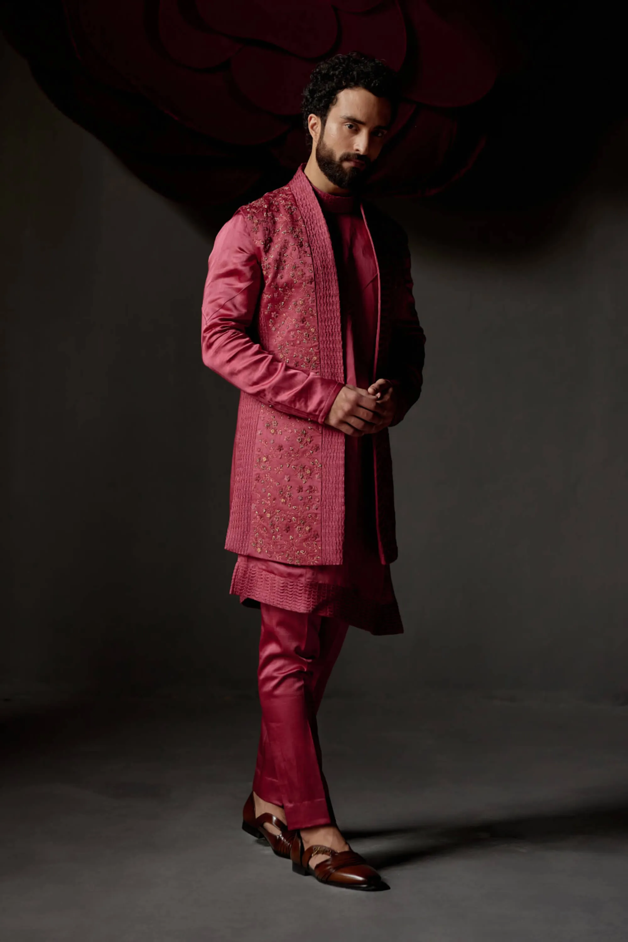 Scarlet red shrug and kurta set