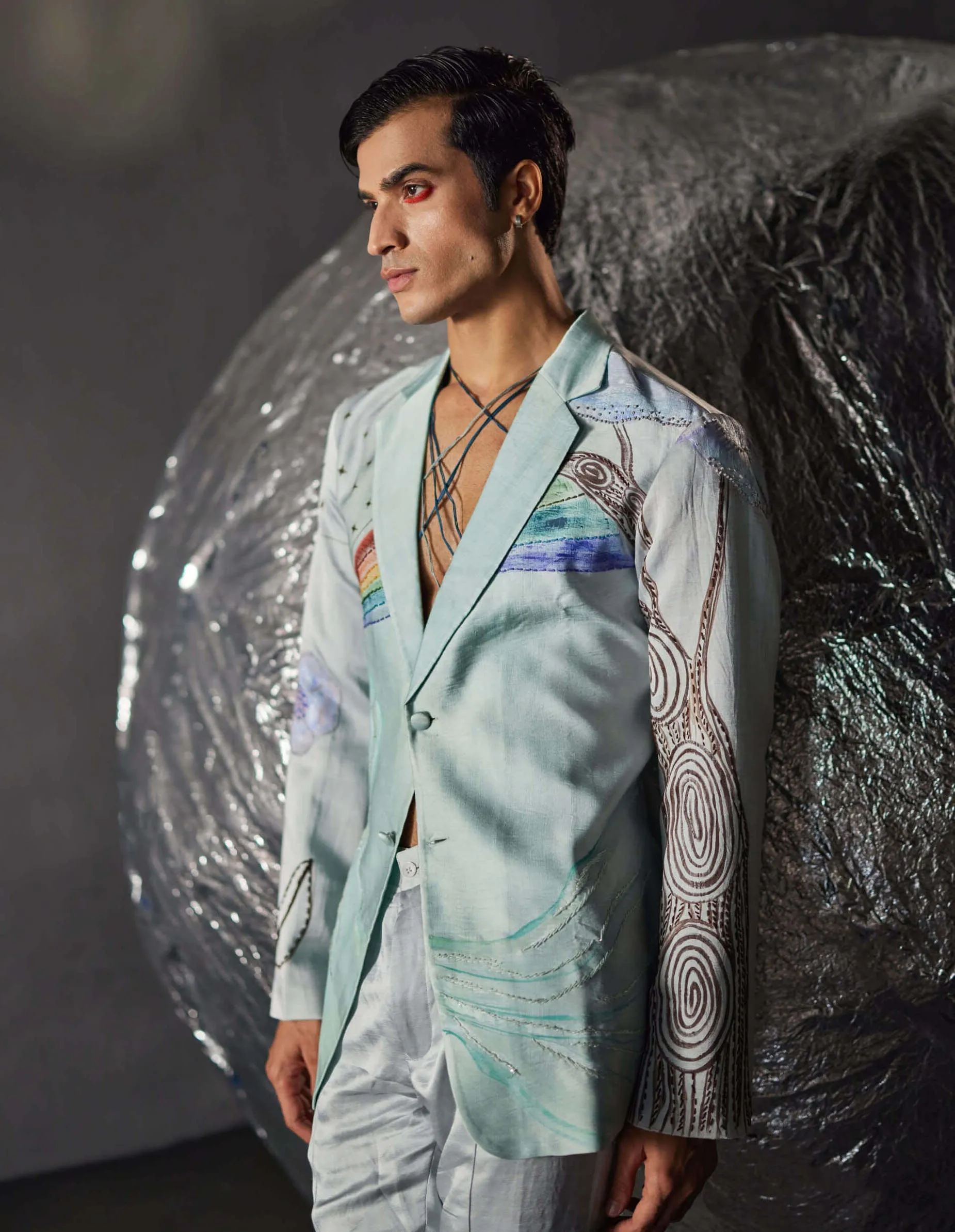 Silver and sky blue overshirt and trouser