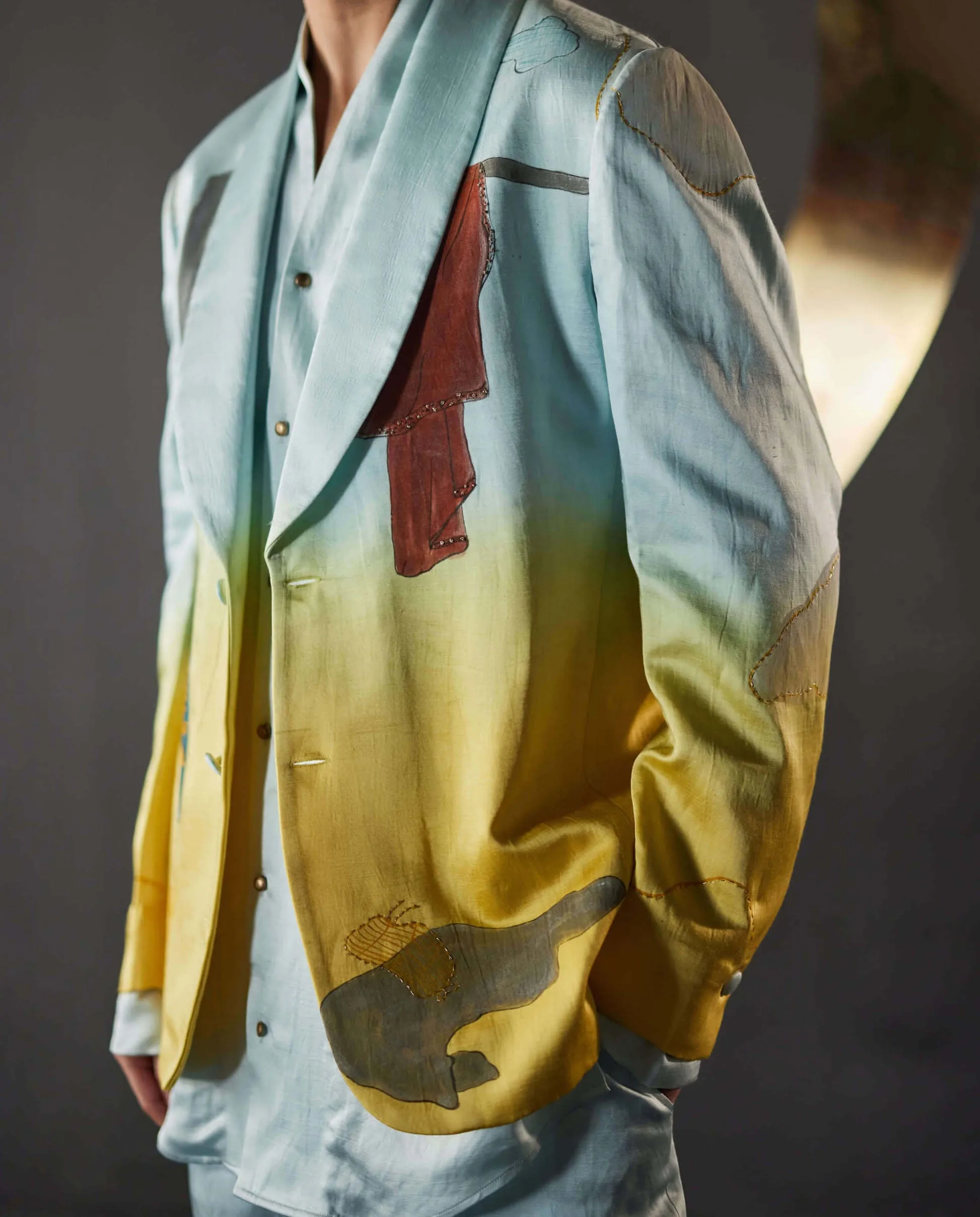 Sky blue and yellow overshirt and trouser set