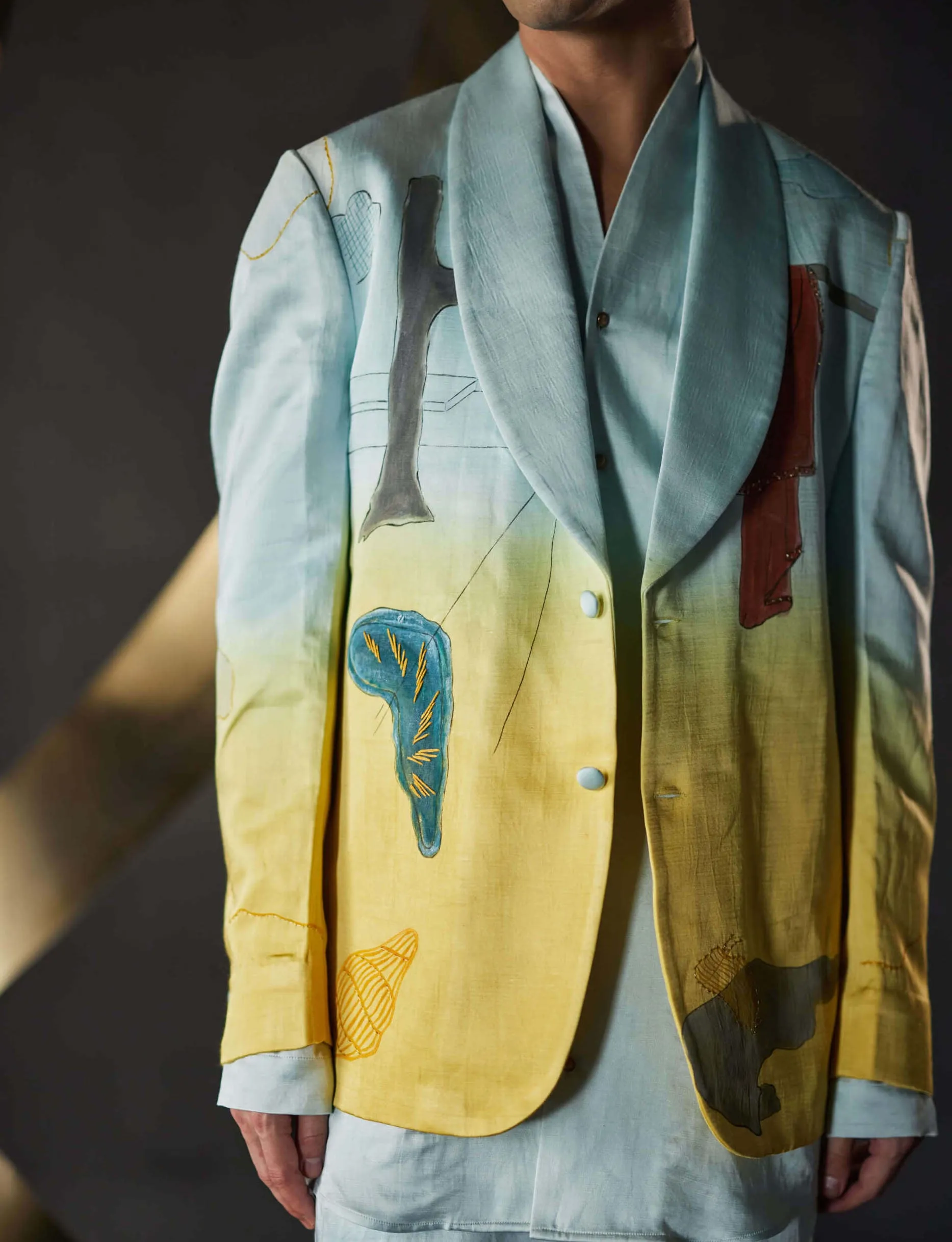 Sky blue and yellow overshirt and trouser set