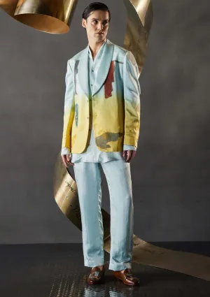 Sky blue and yellow overshirt and trouser set
