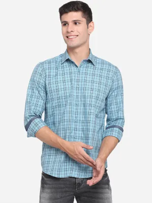 Sky Blue Checked Slim Fit Casual Shirt | JadeBlue
