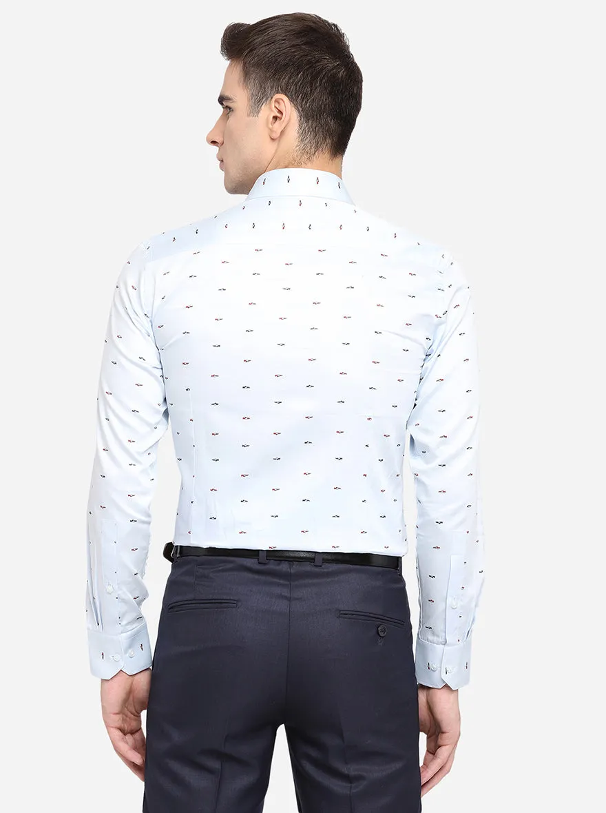 Sky Blue Printed Slim Fit Party Wear Shirt | Greenfibre