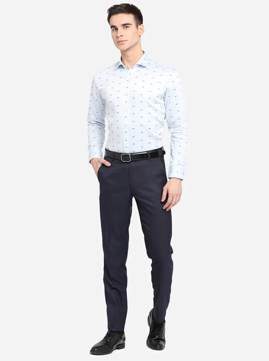 Sky Blue Printed Slim Fit Party Wear Shirt | Greenfibre