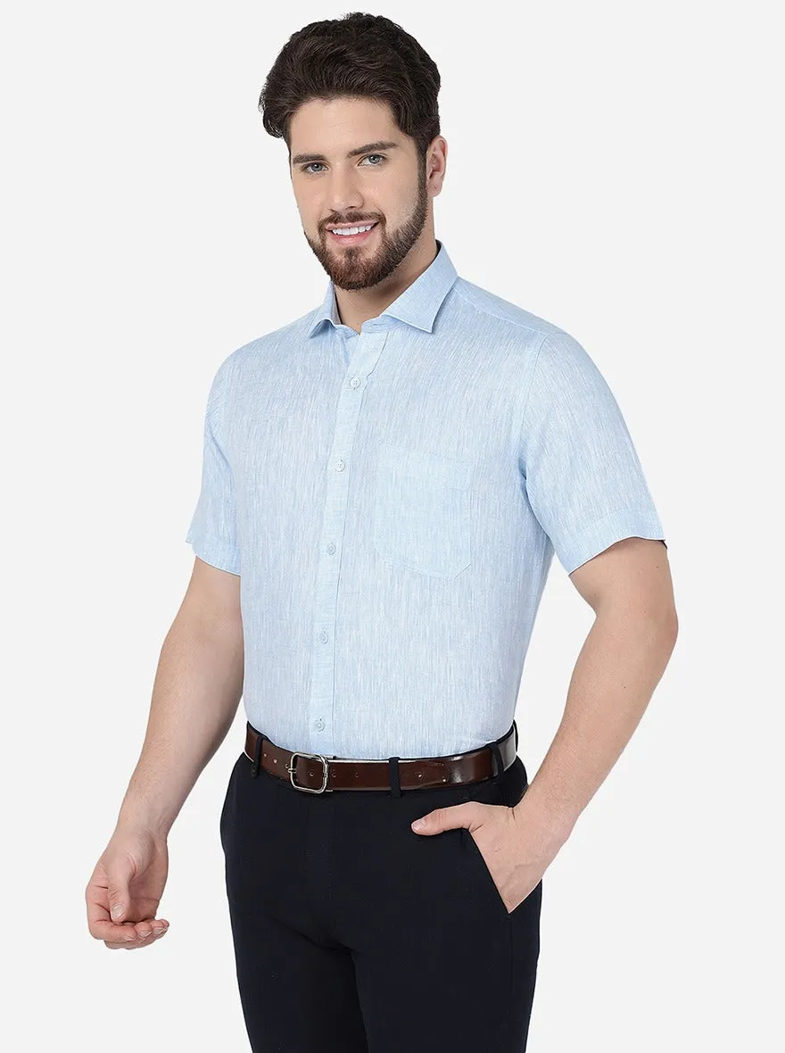Sky Blue Solid Regular Fit Formal Shirt | JadeBlue