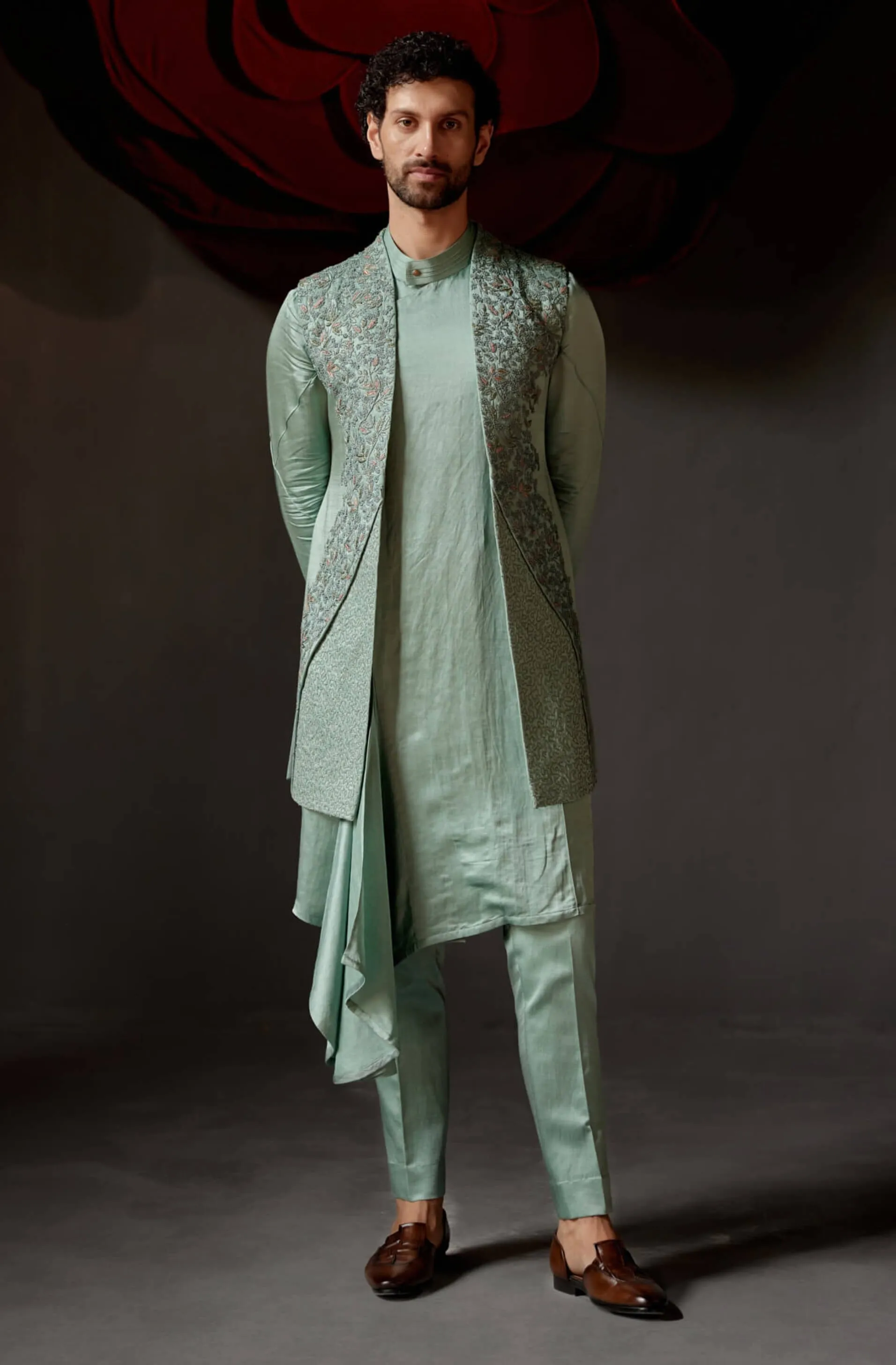 Smokey grey pallid shrug and kurta set