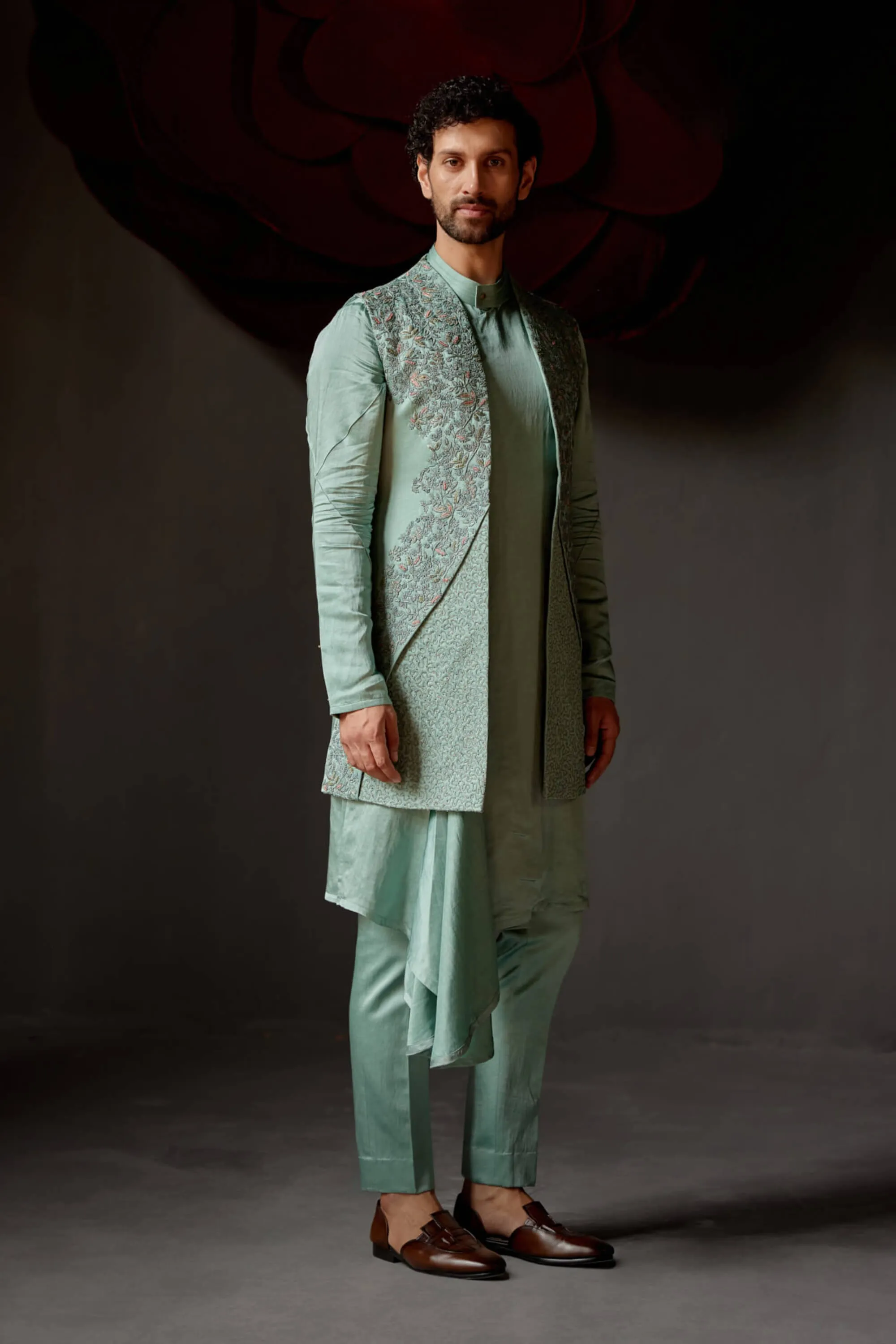 Smokey grey pallid shrug and kurta set