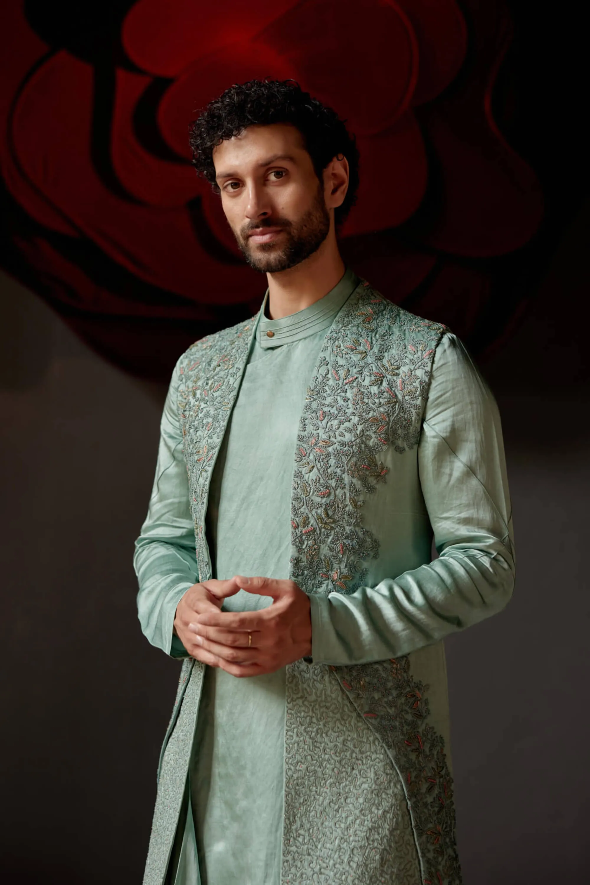 Smokey grey pallid shrug and kurta set