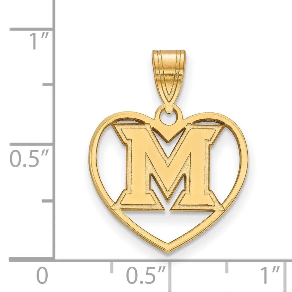Sterling Silver Gold-plated Miami University Ohio Letter M Heart Pendant