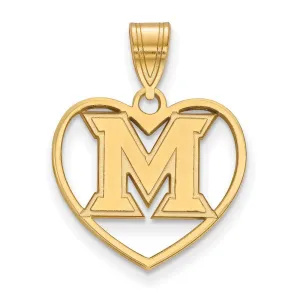 Sterling Silver Gold-plated Miami University Ohio Letter M Heart Pendant