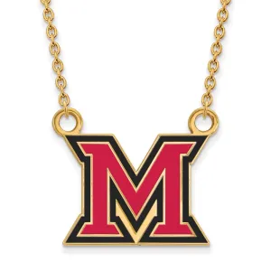 Sterling Silver Gold-plated Miami University Ohio Letter M Large Enameled Pendant 18 inch Necklace